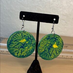 Green and Blue Round wooden Earrings